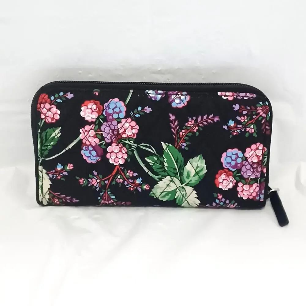 Vera Bradley Winter Berry Wallet Quilted Black Pink Purple Zip Around Accordion - Picture 2 of 8